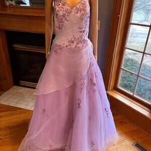 Bonny Purple Beaded Tulle Chiffon Floor Length Wedding Dress Bridal Gown Size 12